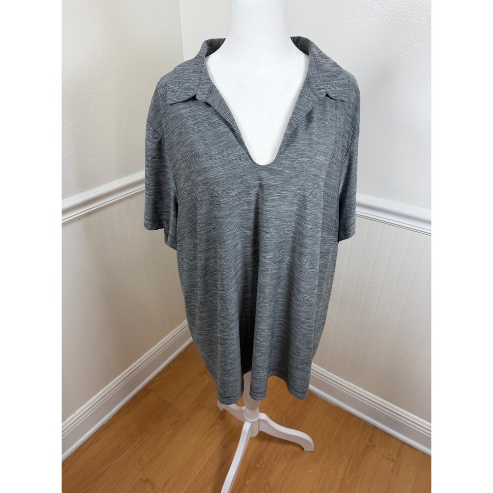 J. Jill Fit Women 3X Gray Heathered V-Neck Short Sleeve Polo Shirt‎ Stretch
